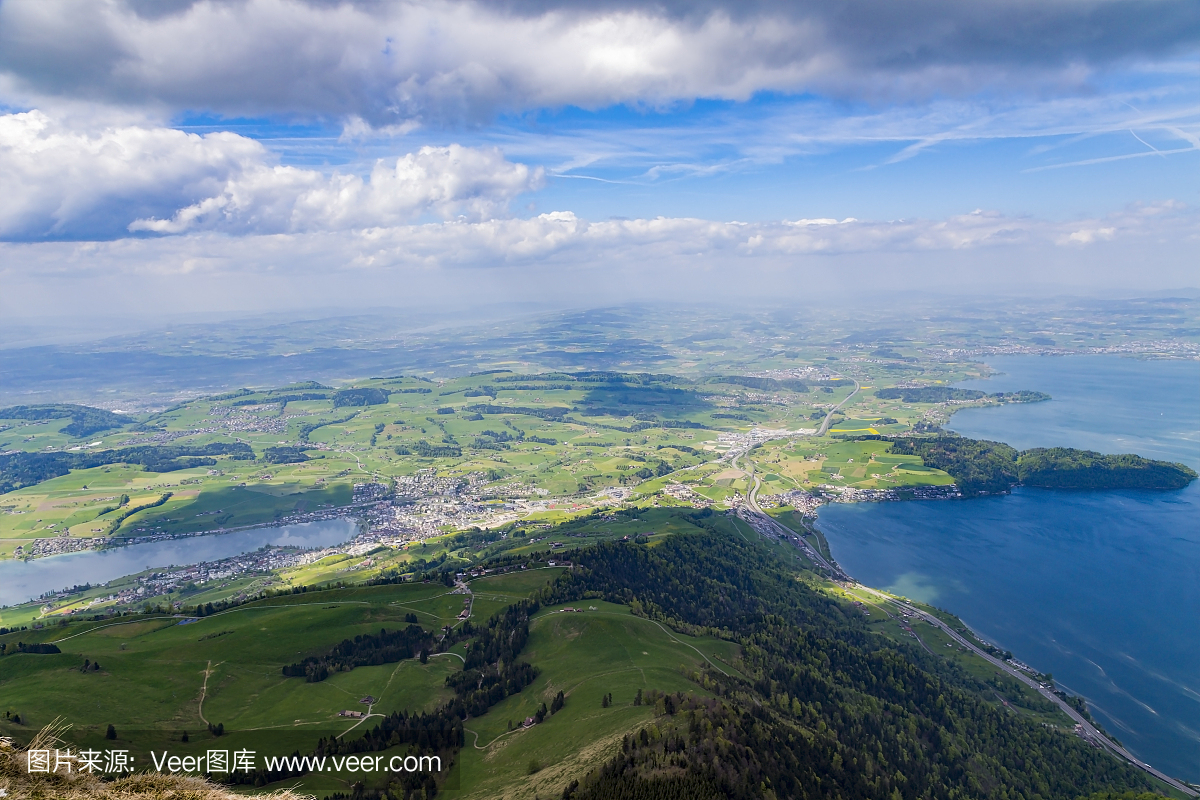 风景山和湖从瑞士瑞吉库尔姆卢塞恩的顶部